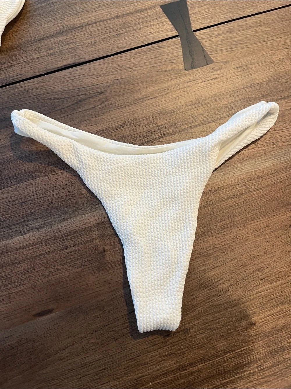 Monday Swimwear Byron Thong Bottoms in Ivory Crinkle